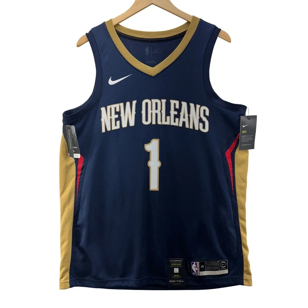 Nike NBA New Orleans Zion Williamson Swingman Jersey‎ Mens Size Large Blue Gold